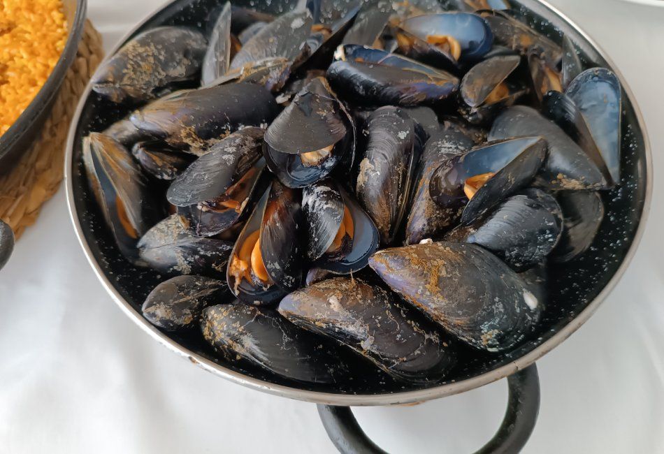 Paellas especiales para llevar en Peñíscola. Mejillones frescos.